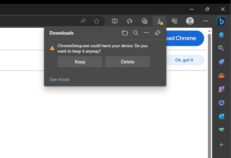 Microsoft Edge начал помечать установочный файл Google Chrome как вредоносный