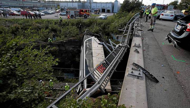 Четыре человека погибли при падении автобуса с моста в Финляндии
